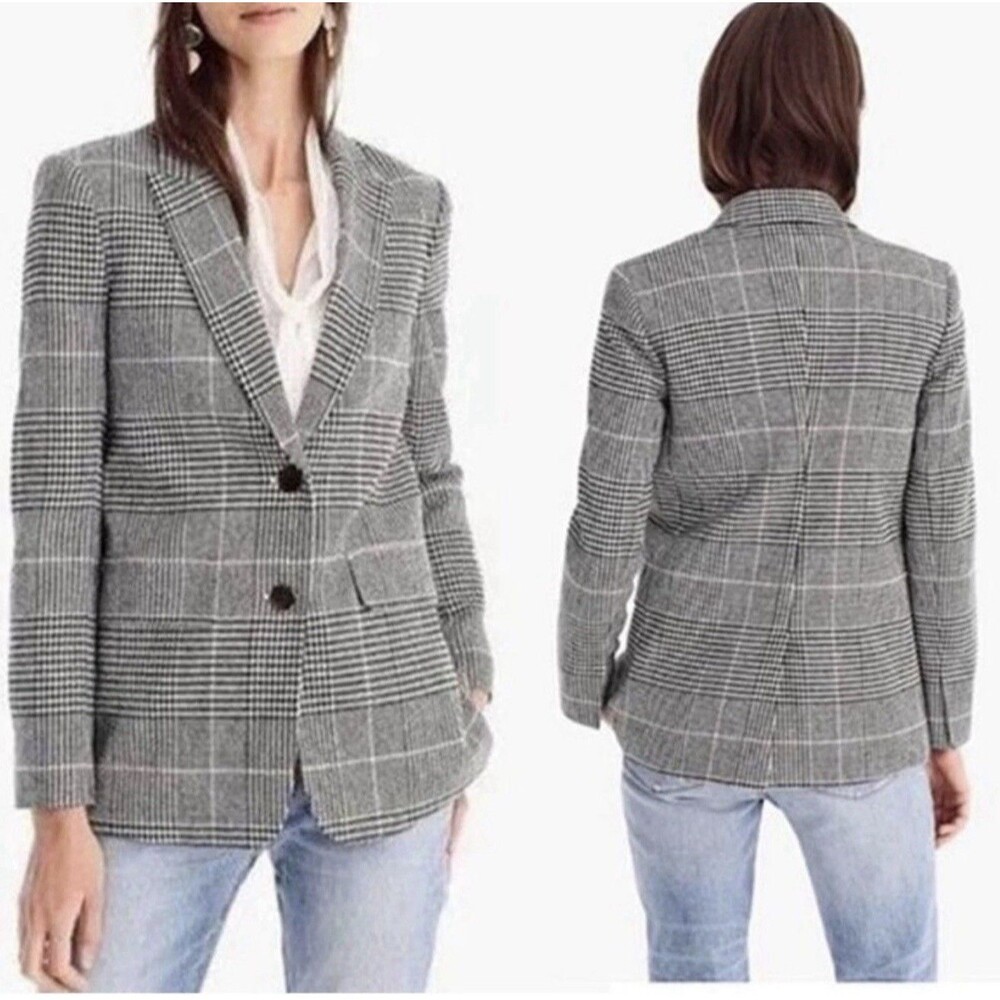 J. Crew Boyfriend Blazer in Glen Plaid Grey Italian Wool size 22